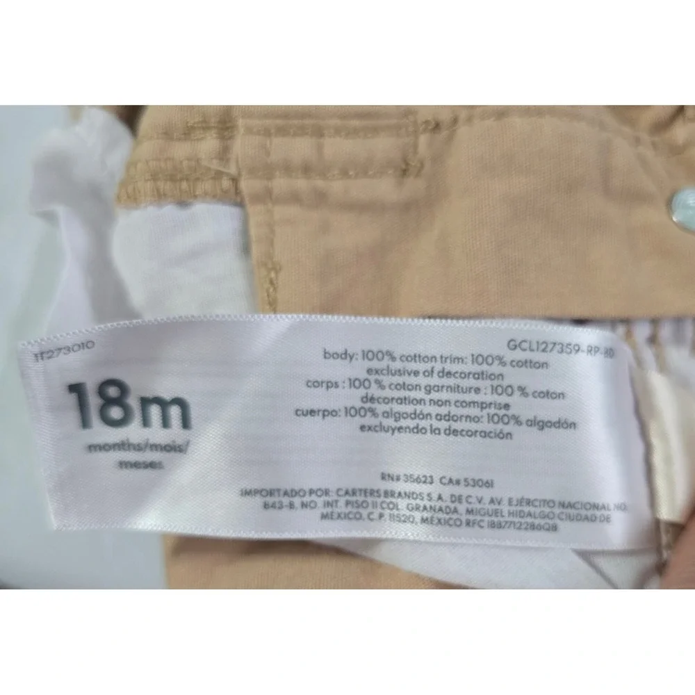 OshKosh Bgosh Toddler Boys Khaki Canvas Overalls Tan 18M 1T273010